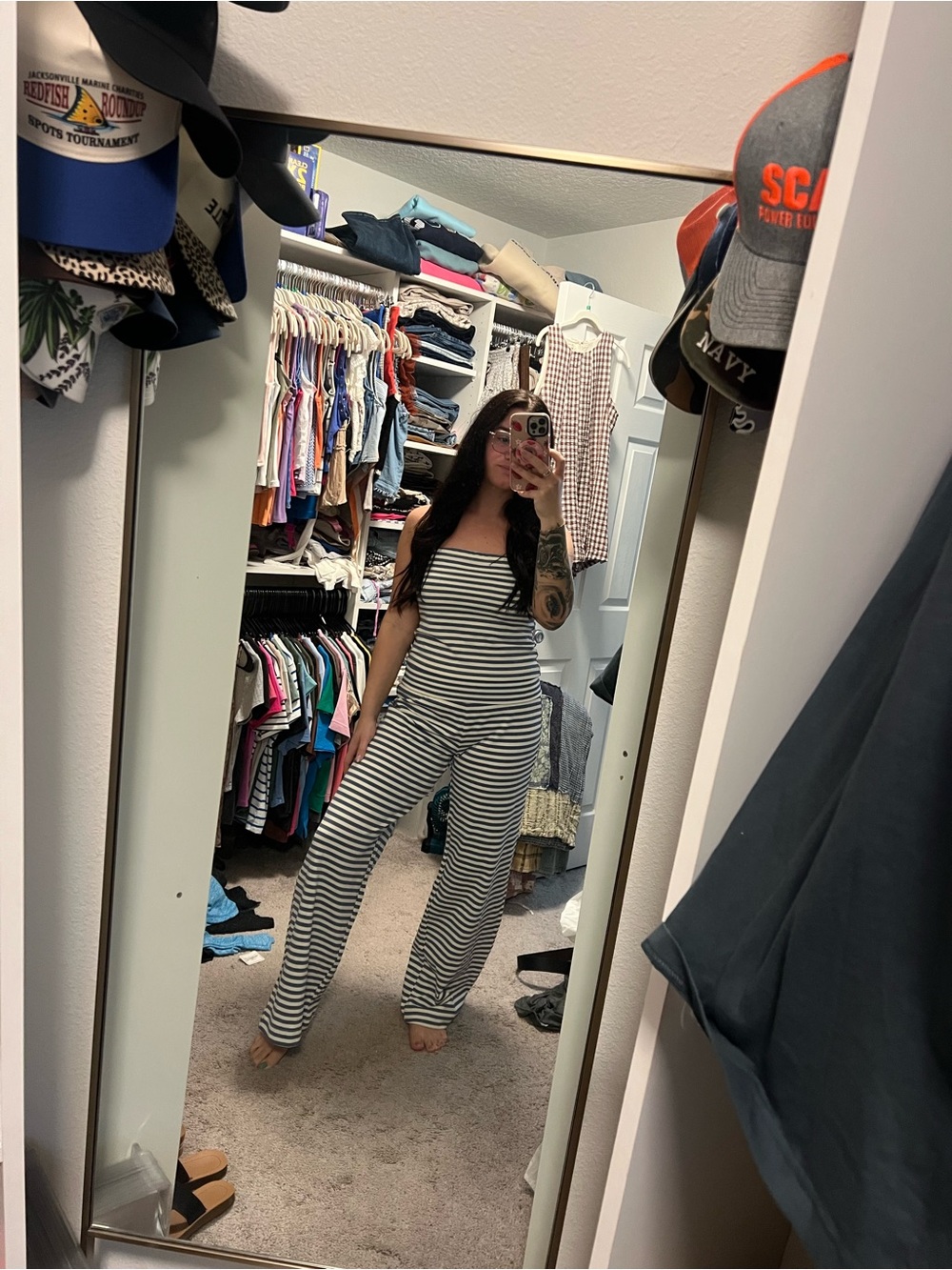 Day + Moon Stripe Tube Top Set - Blue & White - Picture 2 of 5